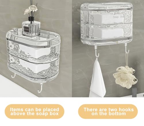 Soap Holder with Hooks, Rotating 1-Layer Soap Holder with Self Draining, Wall Mounted No Drilling Soap Dish for Shower, Kitchen, Bathroom - size: 1-layer