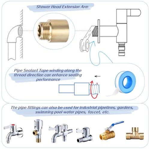 Shower Head Extension Arm, 2 Pack Brass G1/2 Male to G1/2 Female Thread 30mm Length Pipe Fitting Coupler Copper Shower Head Extender with 8M PTFE Pipe Sealant Tape - style: 30mm