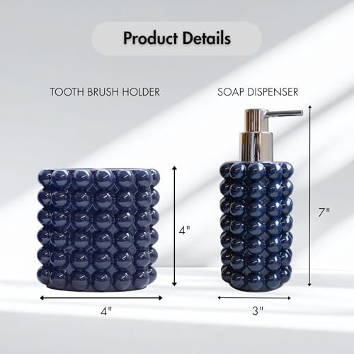Better Trends 2-Piece Bathroom Accessory Set 400mL Refillable Soap Dispenser with Rustproof Pump 2-Slot Toothbrush for Vanity, Sink & Countertop Organization Navy Nova Collection - color: Navy