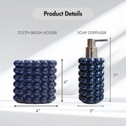 Better Trends 2-Piece Bathroom Accessory Set 400mL Refillable Soap Dispenser with Rustproof Pump 2-Slot Toothbrush for Vanity, Sink & Countertop Organization Navy Nova Collection - color: Navy