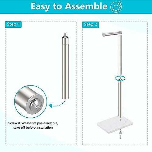 Toilet Paper Holder Free Standing, 6 Rolls Modern Stainless Steel Standing Bathroom Toilet Paper Roll Holder Stand with Storage Brushed Nickel Tissue Holder, Marble Base, Naturous - color: Brushed Nickel