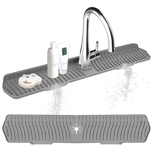 Kitchen Sink Splash Guard Gen2-30" x 6'' Silicone Sink Mat Splash Guard fit for Countertop, Bathroom,Farmhouse,RV by EBIGIC (Grey) - color: Grey 30in, size: 30”x 6.0”