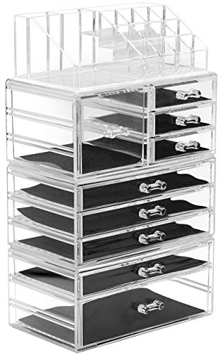 Sorbus Large Clear Makeup Organizer - Detachable 4-Piece Jewelry & Make Up Organizers and Storage Set - Spacious Cosmetic Display Tower - Makeup Organizer for Vanity, Bathroom, Dresser & Countertop - style: 4-Piece