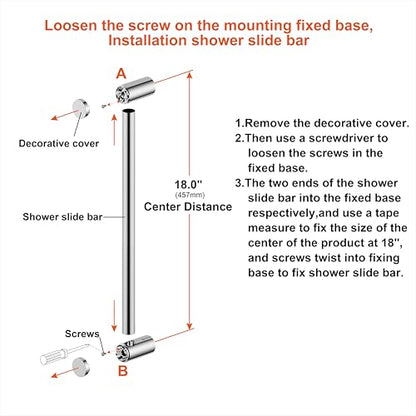 Shower Slider bar 18 Inches with Adjustable Handheld Shower Head Holder for Bathroom Shower Bar for Shower Head Stainless Steel Sliding bar with ABS Slider, (Polished Chrome) - color: Polished Chrome