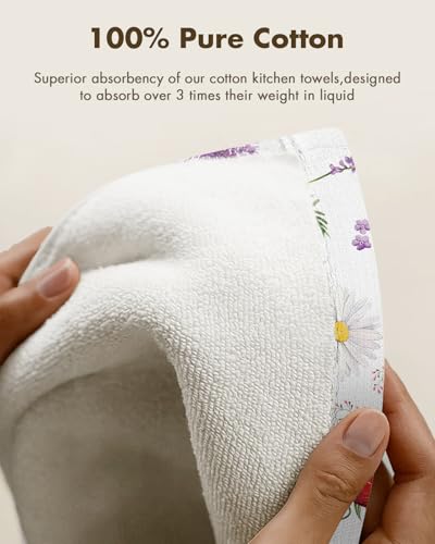 2pcs Cotton Waffle Kitchen Towels, Wildflower | Waffle Weave, Terry Cloth, Pure Cotton, Sustainable, 16"x26", Highly Absorbent, with Hanging Loop, Giftable Package - color: Wildflower