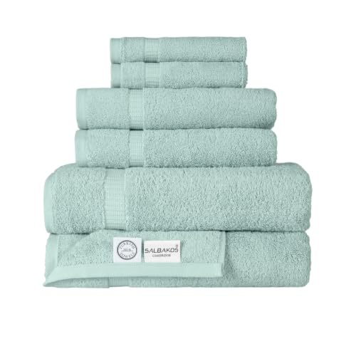SALBAKOS 100% Turkish Cotton Bathroom Towel Set of 6-Piece, Seafoam Green | 630 Gsm Thick Super Soft Highly Absorbent 2 Bath + 2 Hand + 2 Washcloth Towels Sets, Giftable, Hotel Quality, Made in Turkey - color: Seafoam Green, size: 6 Piece Towel Set