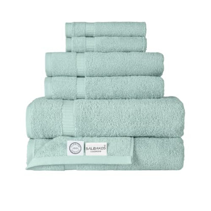SALBAKOS 100% Turkish Cotton Bathroom Towel Set of 6-Piece, Seafoam Green | 630 Gsm Thick Super Soft Highly Absorbent 2 Bath + 2 Hand + 2 Washcloth Towels Sets, Giftable, Hotel Quality, Made in Turkey - color: Seafoam Green, size: 6 Piece Towel Set