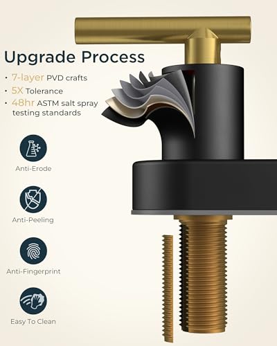 FORIOUS 4 in Black and Gold Bathroom Faucet Centerset, Restroom Sink Faucet | 4" Gold and Black Bathroom Sink Faucet Centerset, 2 Handle Swivel Faucet for Bathroom Sink with Pop up Drain and Supply Lines - color: Gold&Black, style: Classic