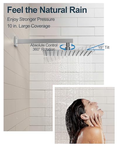 Shower Faucet Set, 10" & 6" Dual Rainfall Shower Heads System for Wall Mount with Slide Bar & Handheld Sprayer, Brushed Nickel - color: Brushed Nickel