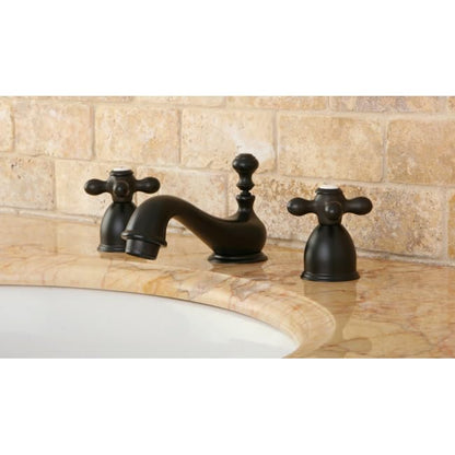 Kingston Brass KS3955AX Restoration Mini Widespread Lavatory Faucet with Metal Cross Handle, Oil Rubbed Bronze, 4-Inch Adjustable Center - color: Oil Rubbed Bronze