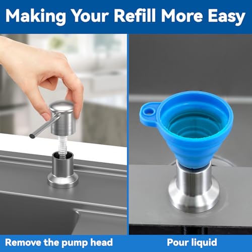 Dish Soap Dispenser, Kitchen Sink Soap Dispenser Pump with 17 OZ Bottle, Refill from The Top, Wide Pump Head Base (Brushed Nickel) - color: Brushed Nickel, size: With Bottle