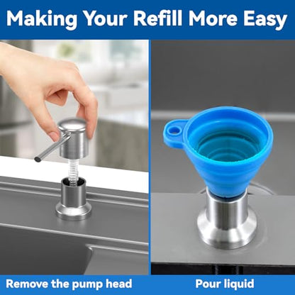 Dish Soap Dispenser, Kitchen Sink Soap Dispenser Pump with 17 OZ Bottle, Refill from The Top, Wide Pump Head Base (Brushed Nickel) - color: Brushed Nickel, size: With Bottle