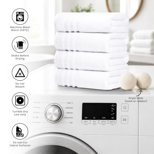Bath Towels Set of 4 Extra Large Towels Set, 30x60 in, 100% Uzbek Cotton 600 GSM, Oeko-TEX, Larger & Lighter Weight, Quicker to Dry, Super Soft and Absorbent, Perfect for Bathroom – White - color: White