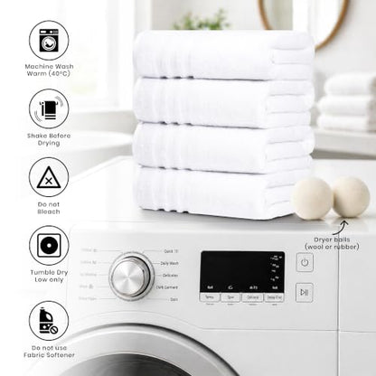 Bath Towels Set of 4 Extra Large Towels Set, 30x60 in, 100% Uzbek Cotton 600 GSM, Oeko-TEX, Larger & Lighter Weight, Quicker to Dry, Super Soft and Absorbent, Perfect for Bathroom – White - color: White