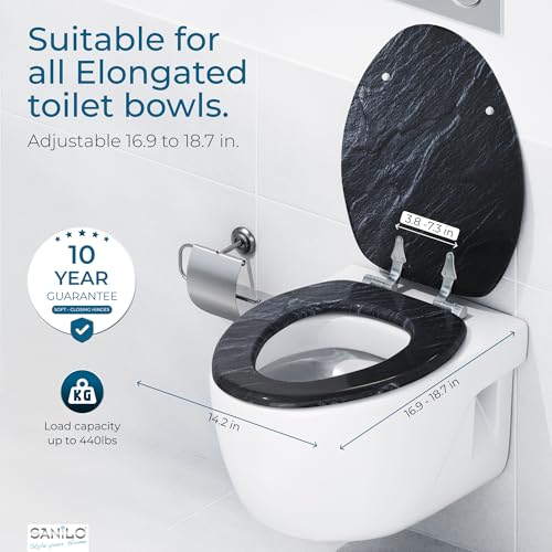 SANILO Wooden Toilet Seat with Soft Close [ELONGATED] - Decorative, Quiet & Slow Close Molded Wood Seat - With Strong Bumpers & Hinges - Adjustable Fit - Granite - color: Granite