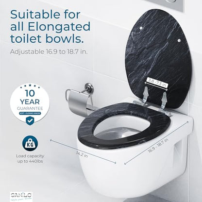 SANILO Wooden Toilet Seat with Soft Close [ELONGATED] - Decorative, Quiet & Slow Close Molded Wood Seat - With Strong Bumpers & Hinges - Adjustable Fit - Granite - color: Granite