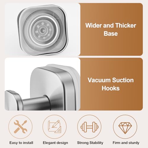 Suction Cup Hooks for Shower,Heavy-duty & No-Drill Waterproof Hook,4 Silver | Suction cup hooks,removable & reusable; no wall damage,fits smooth surfaces,ideal for towels,robes & loofahs - color: Silver