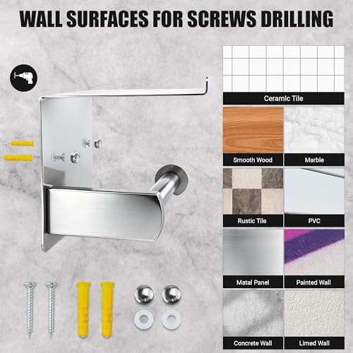 Chrome Toilet Paper Holder with Shelf, SUS304 Stainless Steel Rustproof Wall Mount Toilet Paper Roll Holder, Screw Bathroom Toilet Paper Holder for Kitchen, Washroom, RV - color: Chrome