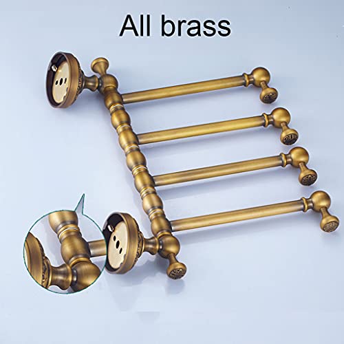 ZHOUXIAO All Brass Swing Out Towel Bar Holder Wall-Mounted/Gold Bathroom Swivel Towel Rack Hanger Organizer for Bathroom, Vintage Brushed Nickel Towel Bar Folding Arm Swivel 4 Bars