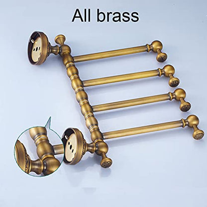 ZHOUXIAO All Brass Swing Out Towel Bar Holder Wall-Mounted/Gold Bathroom Swivel Towel Rack Hanger Organizer for Bathroom, Vintage Brushed Nickel Towel Bar Folding Arm Swivel 4 Bars
