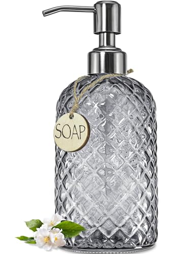 JASAI 18Oz Smoky Gray Glass Soap Dispenser with Rust Proof Pump | Refillable Dish soap Dispenser for Kitchen, Bathroom Soap Dispenser for Dispense Hand soap, Lotion. - color: Smoky Gray