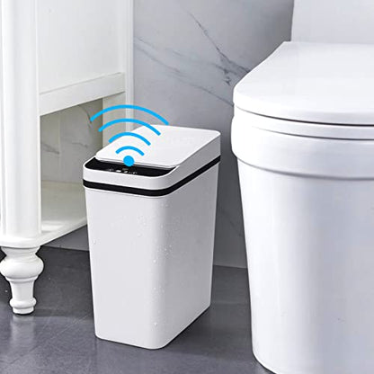 Anborry Bathroom Smart Touchless Trash Can 2.2 Gallon Automatic Motion Sensor Rubbish Can with Lid Electric Narrow Small Garbage Bin for Kitchen, Office, Living Room, Toilet, Bedroom, RV - color: 2.2 Gallon White