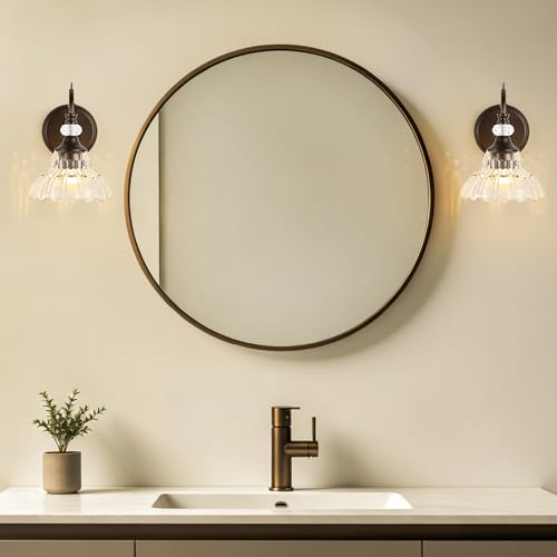 1 Piece Oil Rubbed Bronze Finish Wall Sconce, 1-Light Modern Wall Sconce with Hanging Crystal Accents and Flower-Shaped Clear Shades for Bathroom Bedroom Living Room,Modern Vanity Light - color: Oil-Rubbed Bronze, size: 1-Light