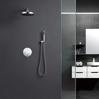 Chrome Shower Faucets Sets Complete, Shower Fixtures, Shower System with 10 Inch Rainfall Shower Head And High Pressure Handheld, Brass Valve with Pressure Balance Cartridge - style: 10-inch Chrome