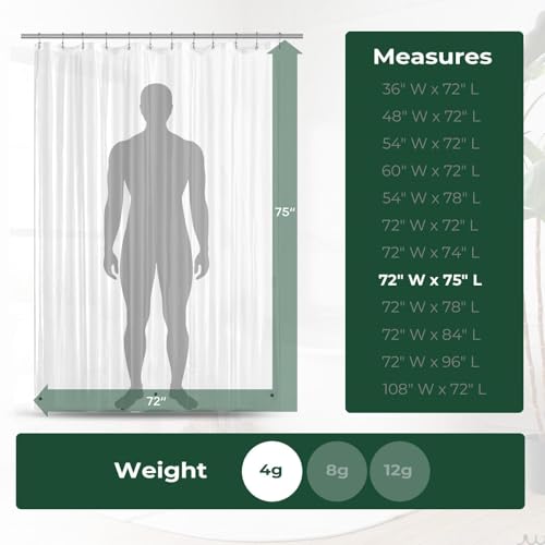 Clear Shower Curtain Liner with Side Suction Cups, Premium PEVA Plastic Shower Liner with 3 Magnets, Waterproof Bathroom Curtain, 72 x 75, Clear - color: 1. Clear, size: 72"W x 75"L (Pack of 1)