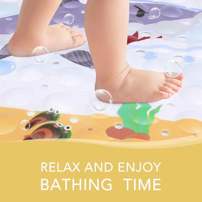 PRATIQUE Kids Bath Mat for Tub Non Slip，40 X 16 Inch Extra Long Kids Bathtub Mat Ocean Bathtub Shower Mat Safety Anti Slip with Suction Cups and Drain Holes, Machine Washable(Shark) - color: Dark Bule