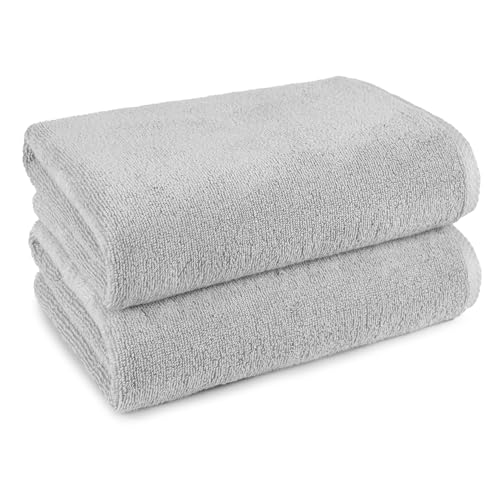 Amazon Basics 2 Piece Quick-Dry Oversize Bath Towel, 100% Cotton, 54" x 30", Platinum - color: Platinum, size: 2 Piece, style: Bath Towel (Pack of 2)