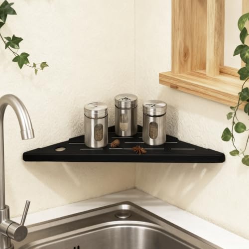 Nikazhzljj10 Corner Shower Shelves,Shower Corner Shelves Organizer Shelf for Tiled Wall 2 Packaging,SUS304 Stainless Steel Slot Design Tile Shower Shelves with 2 Hooks Matte Black