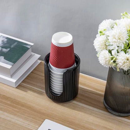 Modern Fluted Matte Black Ceramic Coffee Cup Dispenser Holder – Stylish Disposable Paper Cup Dispenser for Kitchen, Coffee Bar, or Office Countertop