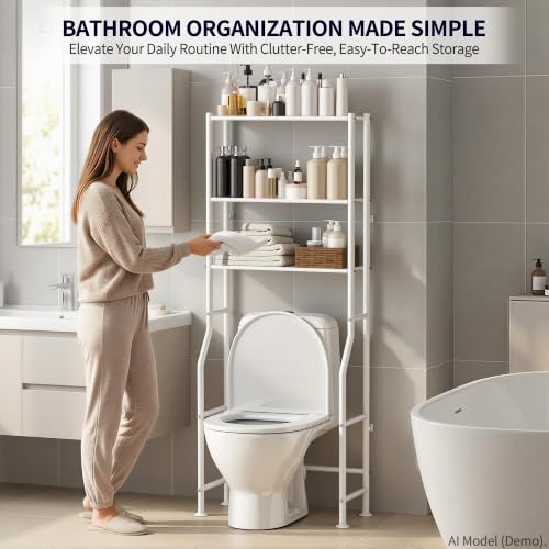 3-Tier Over The Toilet Storage, Freestanding Metal Bathroom Shelves, Space Saver Above The Over Toilet Storage Shelf for Bathroom (White) - color: White