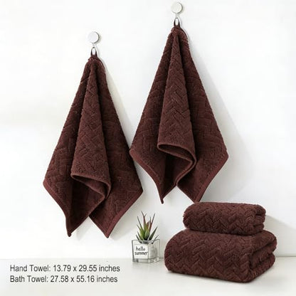 Cozy Wheat Spike Stripes Bath Towel Set Coral Fleece from Bamboo Bathroom Towels-Soft&Absorbent Wheat Spike Stripes Pattern-Brown