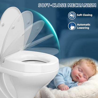 Elevated Toilet seat 3 Inch, Round Toilet seat risers for Seniors, Slow Close, Heavy Duty, Never Loosen, Raised Toilet seat Round Bowl, White(17.3”)