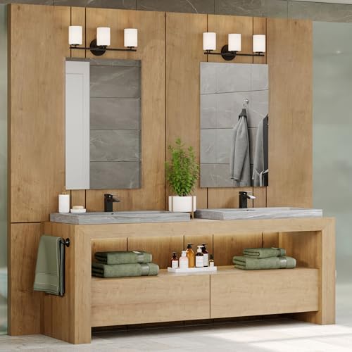 Progress Lighting 3-Light Etched Glass Modern Bath Vanity Light, Replay Collection, Indoor, P2159-31, Textured Black - color: Textured Black, size: 3-Light