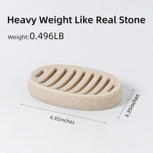 Soap Dish, Simple Oval Bar Soap Holders, Self Draining, Beige | Modern,Sandstone Look, Soap Saver Spone Holder Tray for Shower Bathroom Sink Countertop Kitchen Bathtub - color: Beige