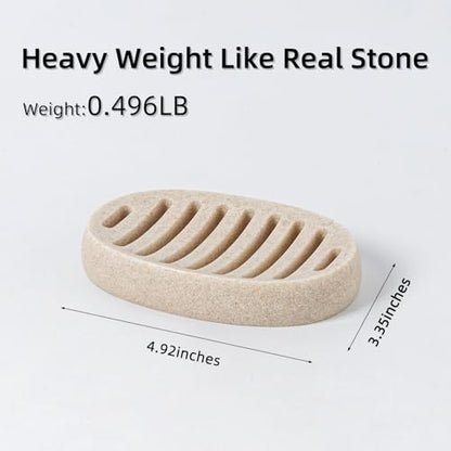 Soap Dish, Simple Oval Bar Soap Holders, Self Draining, Beige | Modern,Sandstone Look, Soap Saver Spone Holder Tray for Shower Bathroom Sink Countertop Kitchen Bathtub - color: Beige