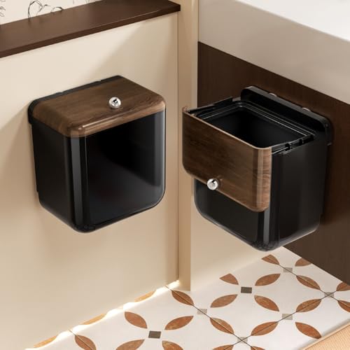 Large 3.2 Gallon Compost Bin, Under Sink Trash Can with Lid, Hanging Waste Cabinet for Office Kitchen Cupboard Bathroom Bedroom, Black - color: Black