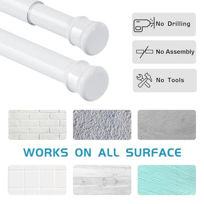 2 Pack No Sectional Assembly Tension Curtain Rods 42-78 Inch | 1" Diameter Spring Long Adjustable Shower Curtain Rods for Bathroom Windows Closet No Drilling No Rust, White - color: White, 2Pack, size: 42-78Inch, No Assembly