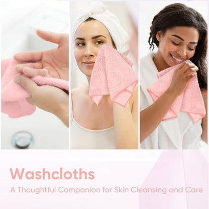 HOMEXCEL Washcloths 12PK, Ultra Soft&Highly Absorbent Face Towels, 12X12 in | Multi-Purpose Towels, Microfiber Wash Cloths for Bathroom, Hotel, Spa, Gym, and Kitchen, Machine Washable, Pink - color: Pink