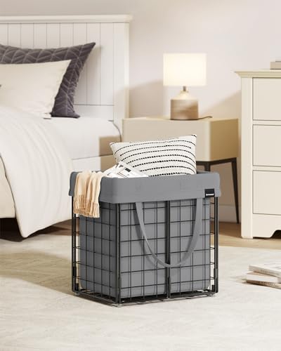 SONGMICS Laundry Hamper, 11 Gal. (50L) Laundry Basket, Collapsible Clothes Hamper, Removable and Washable Liner, Metal Wire Frame, for Bedroom Bathroom, Black and Gray ULCB150G01 - color: Black + Gray, size: 50 L