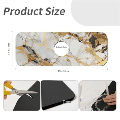 Kitchen Sink Splash Guard，Abstract marble gold Faucet Mat Sink Gadgets-Super Absorbent Fast Drying Mat Drip Catcher for Kitchen, Bathroom,Sink Mat, Dish Drying Mat, Bathroom(15" X 5.5" ) - color: Abstract marble gold