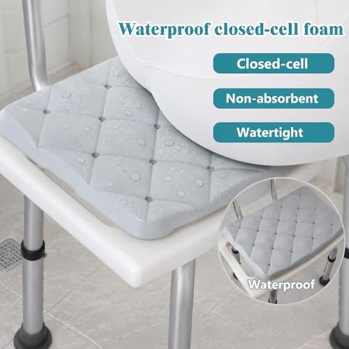 Shower Chair Cushion Waterproof, Non Slip Bath and Shower Bench Seat Pad | Bathtub seat cushion for walk-in tubs and seated bathing, with closed-cell foam, drain holes, firm support and grippy texture