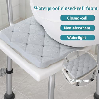 Shower Chair Cushion Waterproof, Non Slip Bath and Shower Bench Seat Pad | Bathtub seat cushion for walk-in tubs and seated bathing, with closed-cell foam, drain holes, firm support and grippy texture