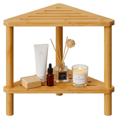 Corner Shower Stool, Shower Foot Rest For Shaving Legs, Bamboo Shower Bench | Double-Layer Waterproof And Stable Shower Stool With Storage Function, Suitable For Bathroom, Living Room, And Bedroom