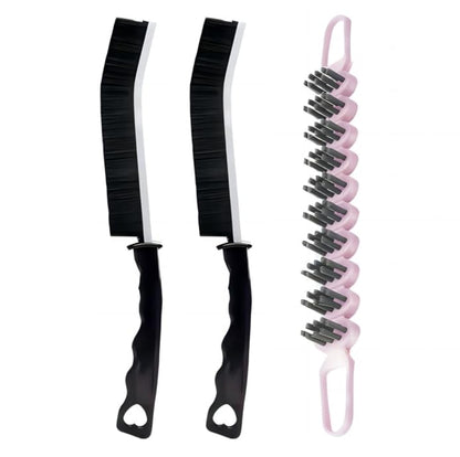 Crevice Cleaning Brush Set Grout Scrub Cleaning Tools 3 Pcs Black/Pink - color: Black&pink