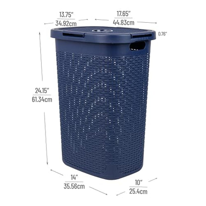 Mind Reader Slim Laundry Hamper with Lid, 60L Tall Clothes Basket, Narrow Tapered Design for Bathrooms, Closets and Laundry Rooms, Plastic, Navy - color: Navy, size: 1 Piece