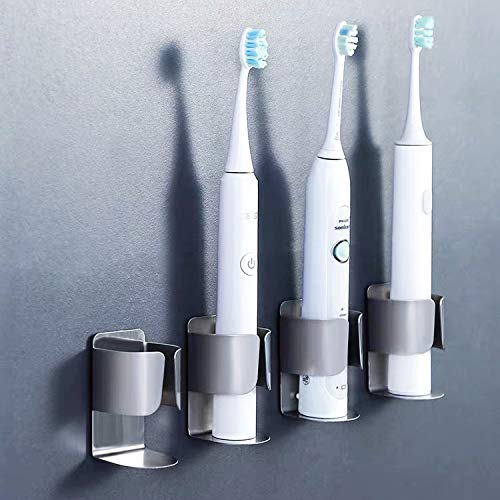 Electric Toothbrush Holder, 304 Stainless Steel Wall Mounted Self Adhesive Storage Organizer Stand Rack for Electric Toothbrush, Toothpaste, Facial Cleanser (Silver 4 Pack) - color: Silver 4 Pack